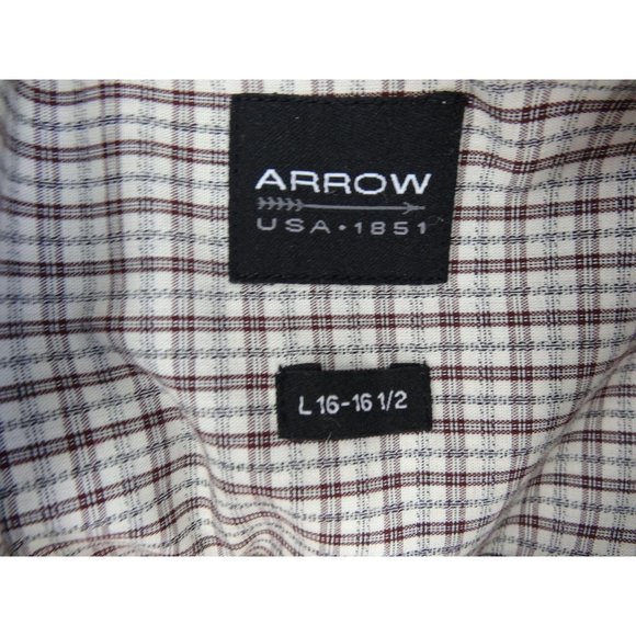 Men's Arrow Dress Shirt Size L 16 1/2 32-33 Brown Plaid Long Sleeve - Picture 12 of 13